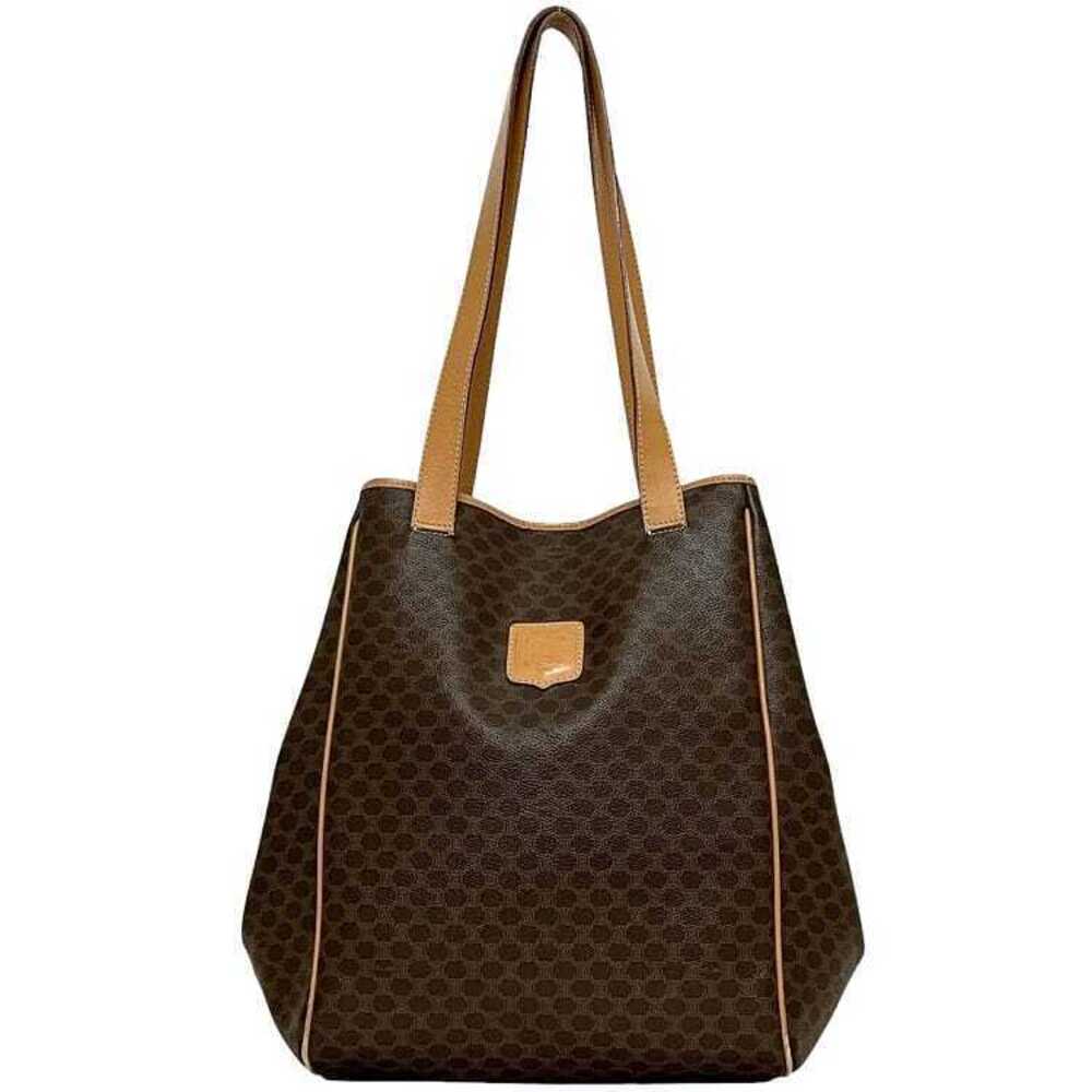 Celine Tote Bag Brown Beige Macadam Leather Shoulder Logo Business